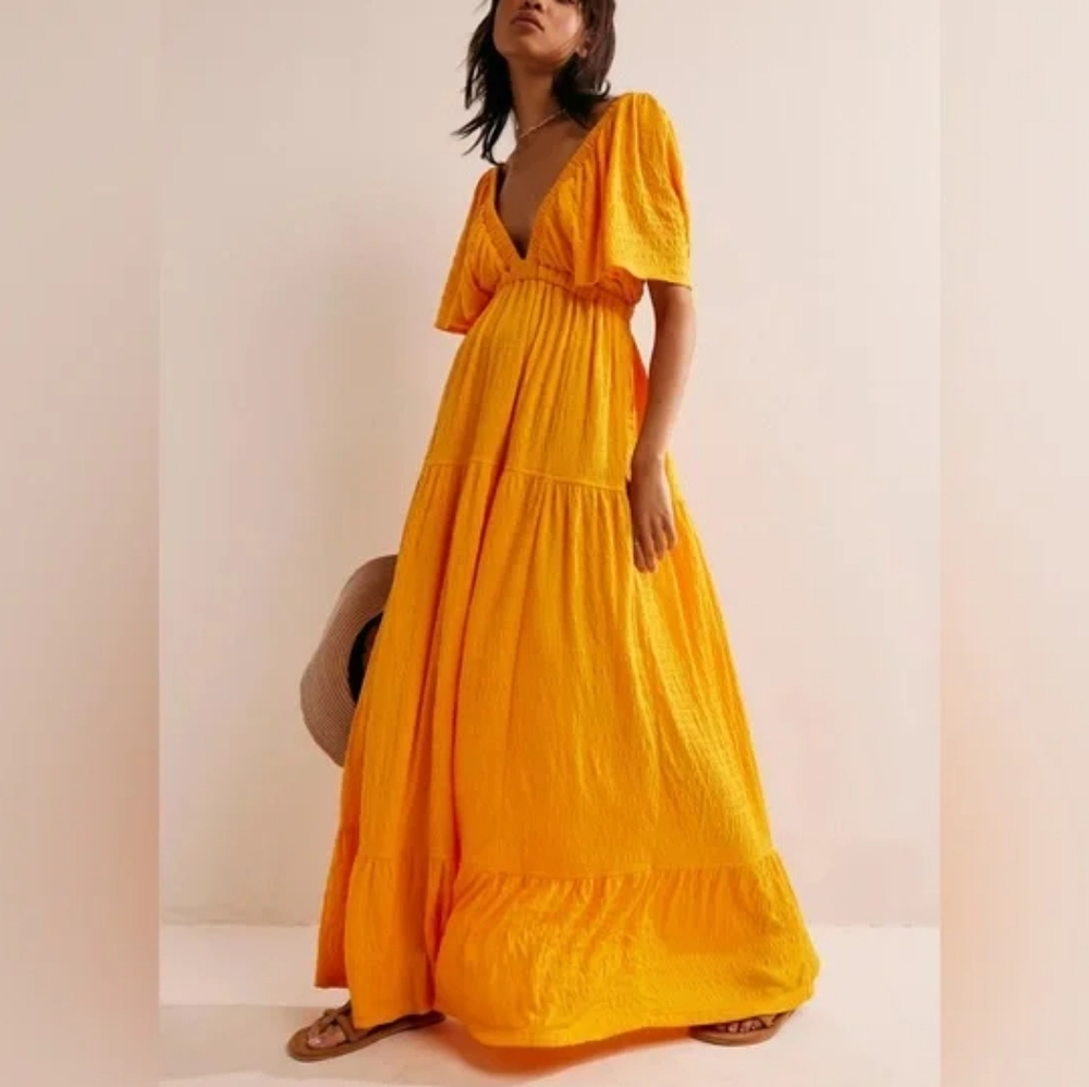 Free People Yellow Tiered Maxi Dress
